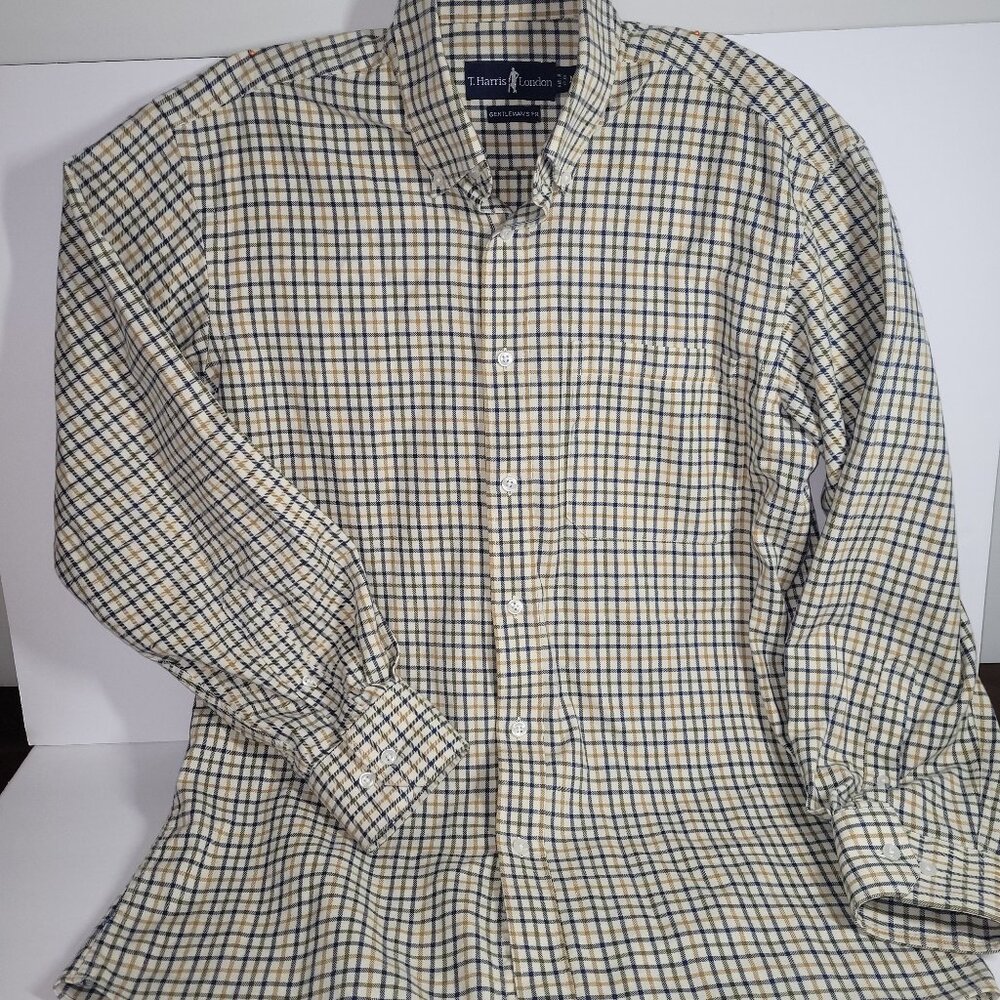T Harris London Men's Shirt Size M Button Down Long Sleeve Plaid Cotton